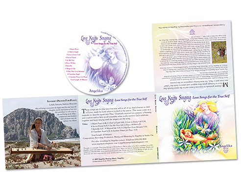 Angelika: Love Keeps Singing Wallet style CD packaging. Menagerie created the design, layout and photography for music CD. Publisher: Angelika Healing Music
