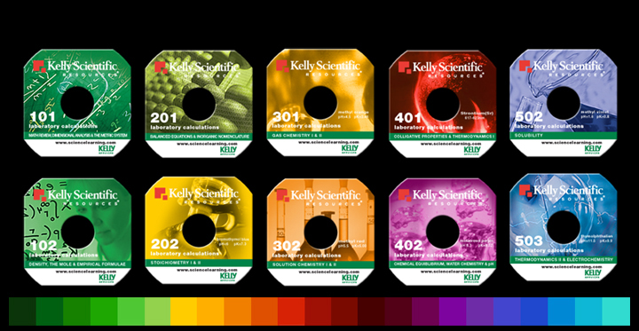 Mini-CD courseware disc design, color scheme and branding. Publisher: Kelly Scientific